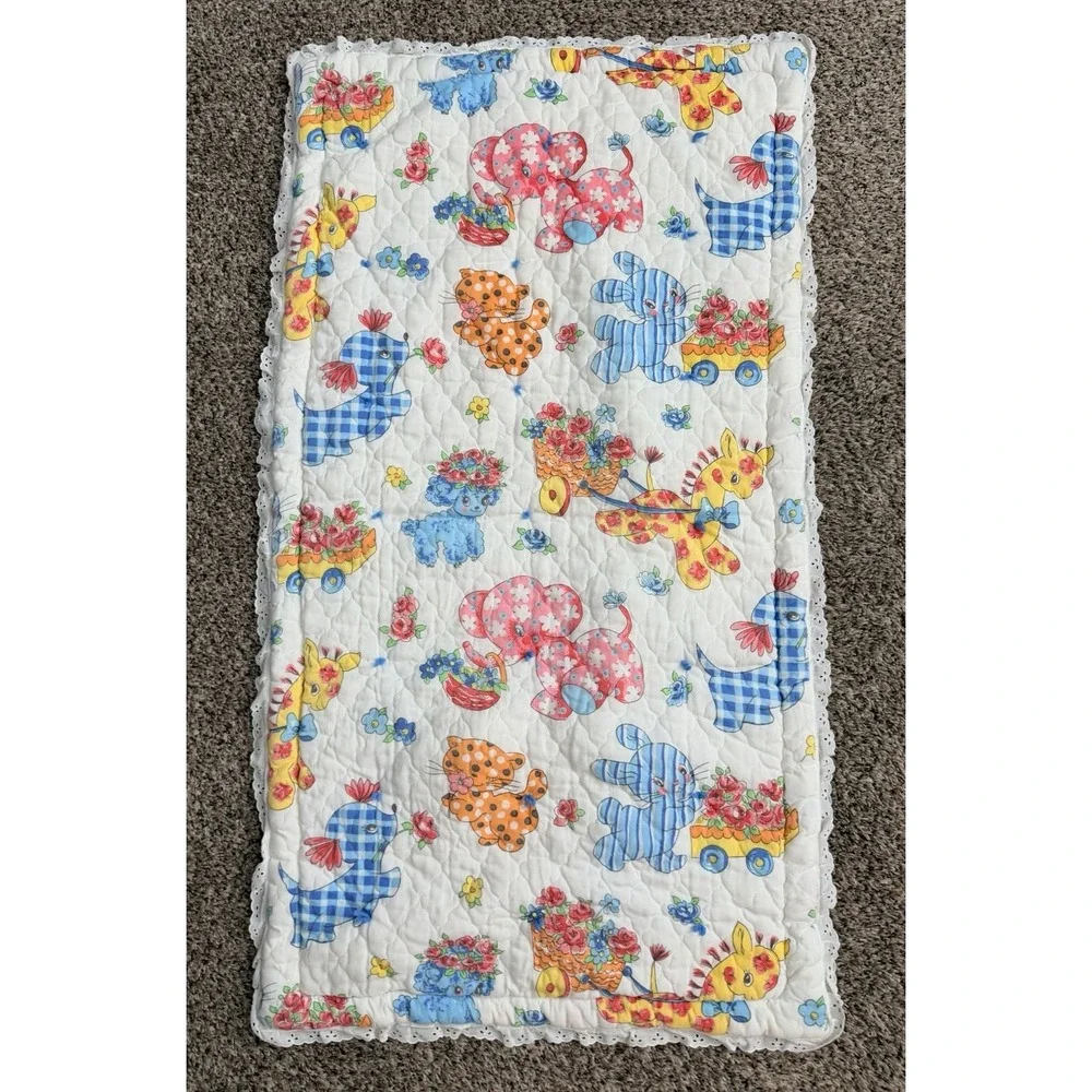 Vintage Baby Crib Quilt Blanket 48 X 26